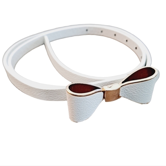 Bow tie skinny waist belt White faux leather evening Formal for plus size - Picture 6 of 12